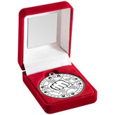 RED VELVET BOX AND 50mm MEDAL MARTIAL ARTS TROPHY SILVER - 3.5in